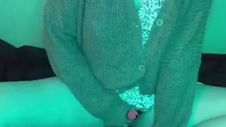 sweet girl in a sweater masturbates and cums