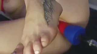 the bitch spanks herself and puts clothespins on her pussy and nipples