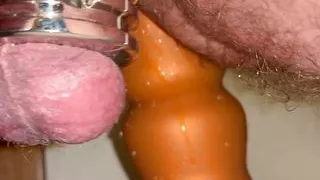 Huge thick monster dildo pushing deeper into my ass then ever before with lots of moaning and groaning as it goes deep