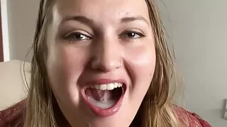 Wife Swallows Cum with a Smile.  Deepthroat Blowjob, swallow with a smile!