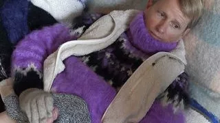 Mohair Turtleneck Purple Sweater with Fleece and Angora, masturbation cum shot on a sock