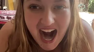 Wife Poolside Blowjob Deepthroat and Cum Swallow