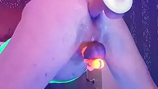 Mike gets ass fucked on the machine whilst locked in glowing chastity