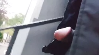 I walk in Public with my almost black painted an bondage Cock out of my Pants, Cock flash fun
