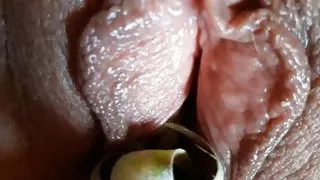 Wildflower Stunning blond amateur MILF pussy lips wet labia and vulva with pink rose full swolen vagina.