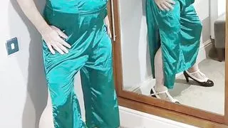 uk television  slut nottstelevision slut in shiny satin jumpsuit