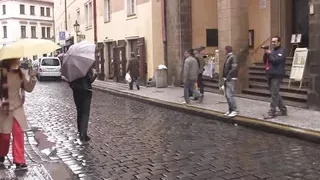 Two friends pick up old granny from the street