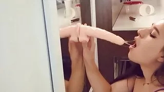 Tiny teen Fiona Brandy works on her Deepthroat skills with lots of spit, saliva and gaggingg