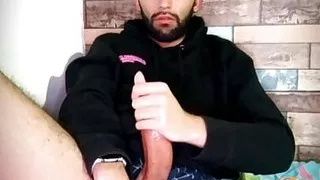 Slowly jerking my big uncut latino cock with lube, noisy intense masturbation until I cum a nice load  Would you take it