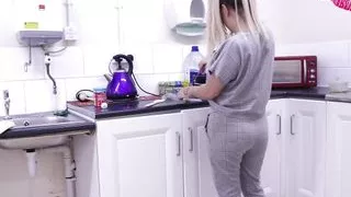 Cooking in a communal kitchen while flashing and having my pussy out