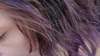 Thick Pineapple babe swallows load she drains from my massive cock outside on the porch  in daylight and doesn't care