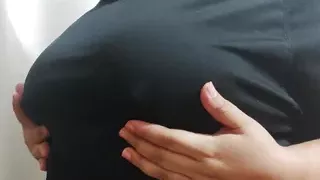 Fat girl with big tits playing with her new sex toy with nipple clamps