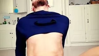 Assfucked dude riding a fat dildo