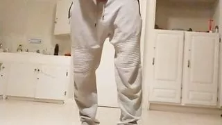 Man jerking cock when sit on floor