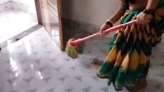 Having sex with horny housemaid in home when she cleaning