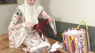 Woman in hijab pleases her man with new lingerie
