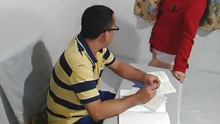 Turning my Indian brother-in-law on at work, he gives me a good blowjob and penetrates my juicy tight pussy