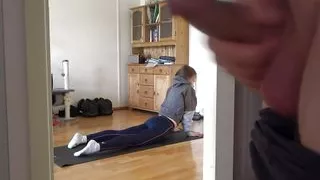 I love to watch how my stepsister is doing yoga and jerk off