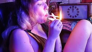 sexy stepsister smokes a cigarette