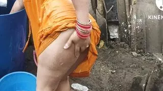 Anita yadav bathing outside with dance