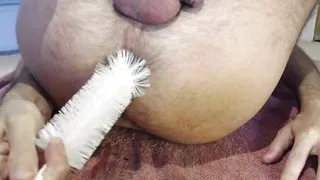 Fucking my hole so hard with toilet brushes I cum huge load from it