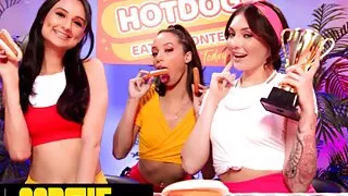 OOPSIE - Eating Contest Turns LESBIAN STRAP-ON THREESOME! Eliza Ibarra, Alexis Tae, Charlotte Sins