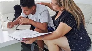 I help my stepson with his homework, his cock distracts me and I end up sucking it