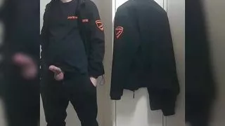 Security Guard masturbate and cum in work locker room