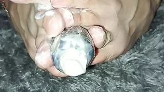 Foot job with sexy brunette milf