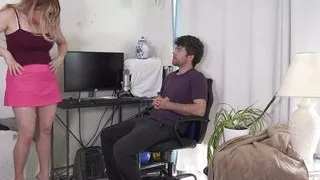 Stepmom has a hot new pink skirt and a date with a young guy but needs her stepson to make sure she is fuckable first!