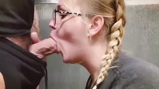 slut Step-sis in braids sneaks off to suck dick