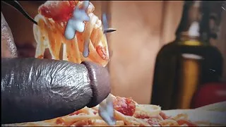 Jerking Off Black Cock & Cum On Picture Of Wife Surprise Meal