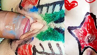 Extreme Muschi und Anal Tattoos hart gefickt mit großem Creampie und Sperma im Mund