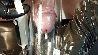 Pumping my little dick, sounding, latex gloves masturbarion and huge load