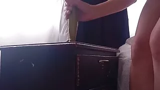 Girl cums with her hot Indian vibrator on the table