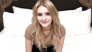 Watch this sexy blonde amateur teen in her first porn