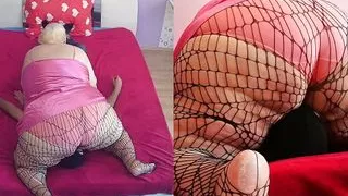 Spider net pantyhose facesitting by a SSBBW