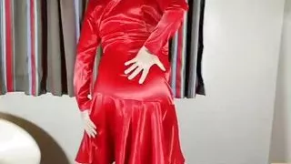 Uk tv slut Nottstvslut in pink satin then red satin dresses. Double video hot crossdresser
