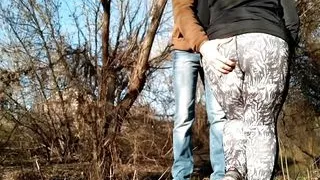 My stepmom in sexy leggings pissing doggy style