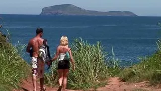 After taking a swim in the ocean the horny blonde got into