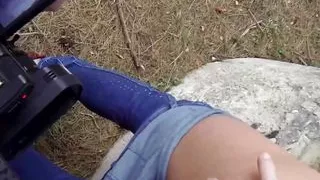 Stretching her asshole in the park always feels good as the