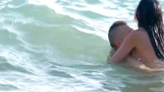 Getting her tits out on a nudist beach always turns on her big cock boyfriend