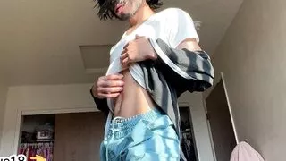 Cute hot 18 year old twink with a big cock gets naked in the morning