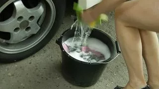 Big tits foursome at the caR wash