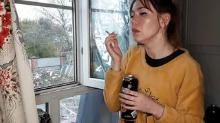 stepsister smokes a cigarette and drinks alcohol