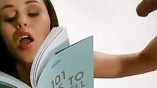 Amazingly Hot Tight Shaved Pussy Babysitter without Panties in School Uniform Skirt gives a Handjob