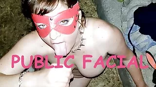 Totally naked in a public park sucking dick