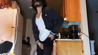 Beautiful thin boy having a good time at home when there is no one