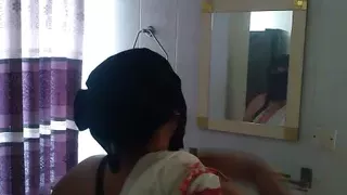 Indian Hot student fucked the school Mam in the library, while she was fixing the saree - Huge Cum In her behind