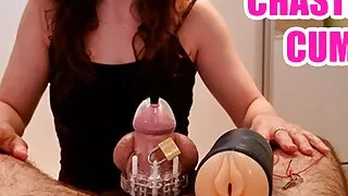 Chastity tease with vibrator and Fleshlight - POV